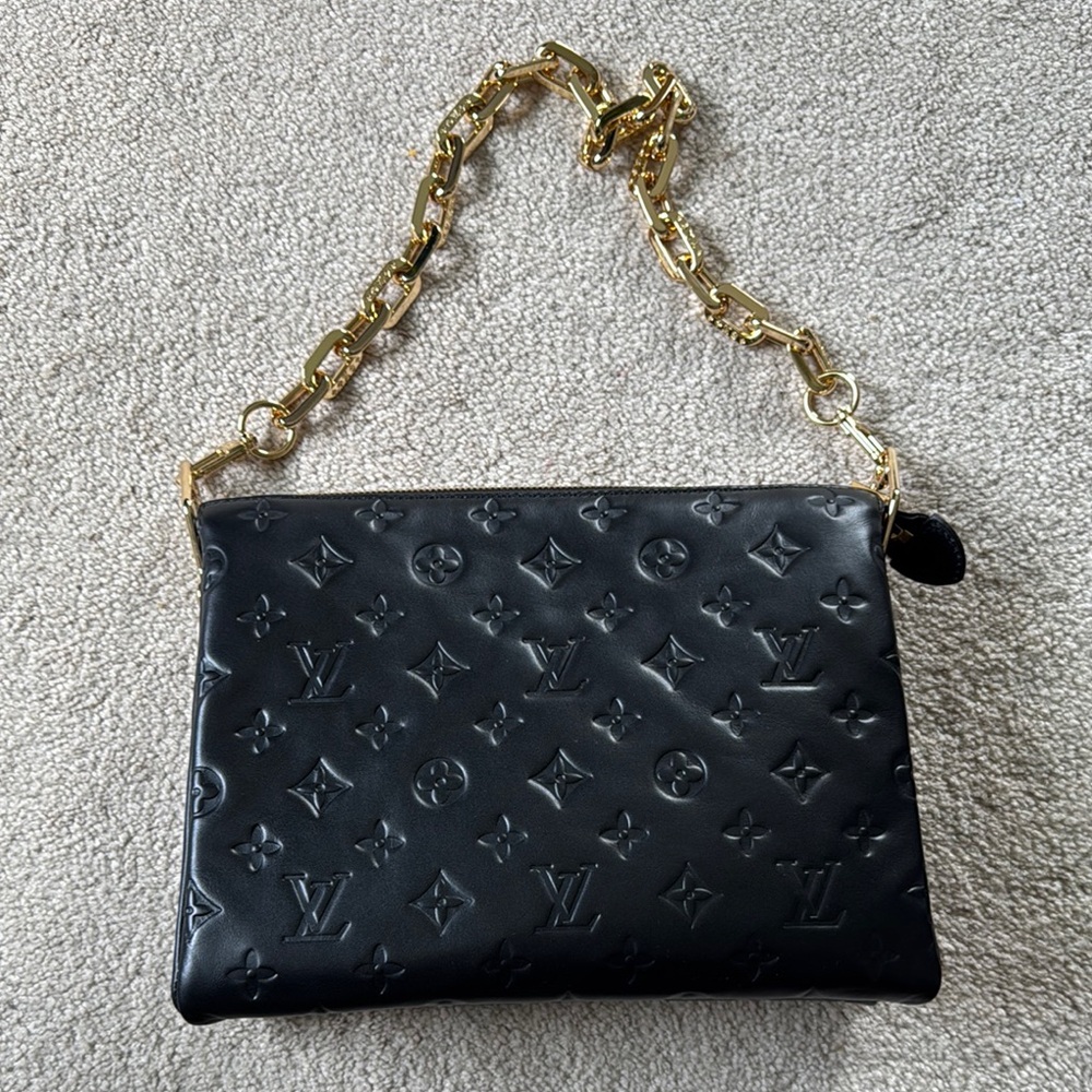 Black Quilted Leather bag with Gold Chain